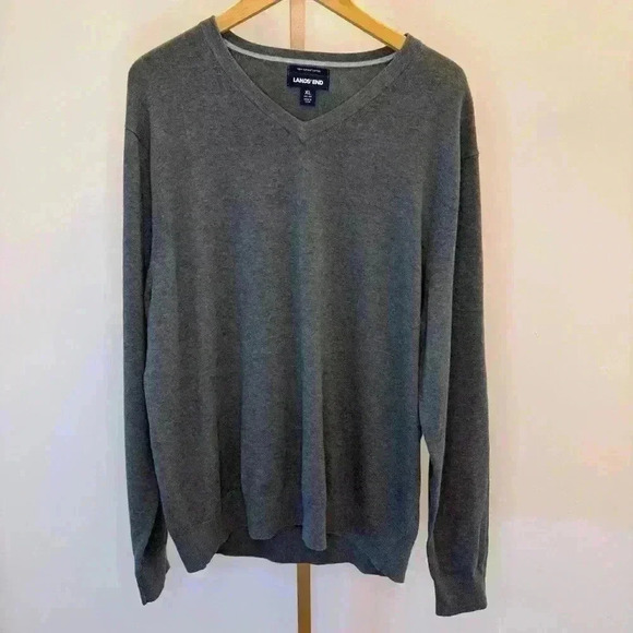 Lands' End Men's V-Neck Pullover Sweater XL Gray Casual Fall - Picture 1 of 9
